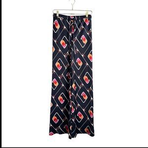 Zara Geometric Printed Pants Women's XS Blue Orange Elastic Waistband‎